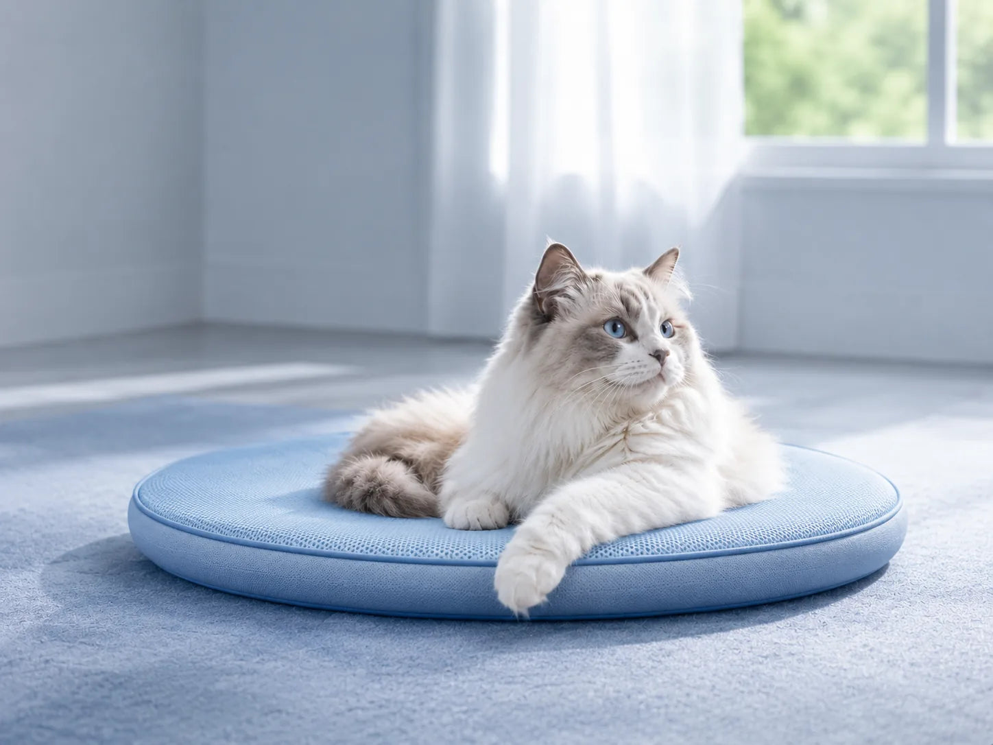 Cat resting on an Arc-Chill cooling pet bed